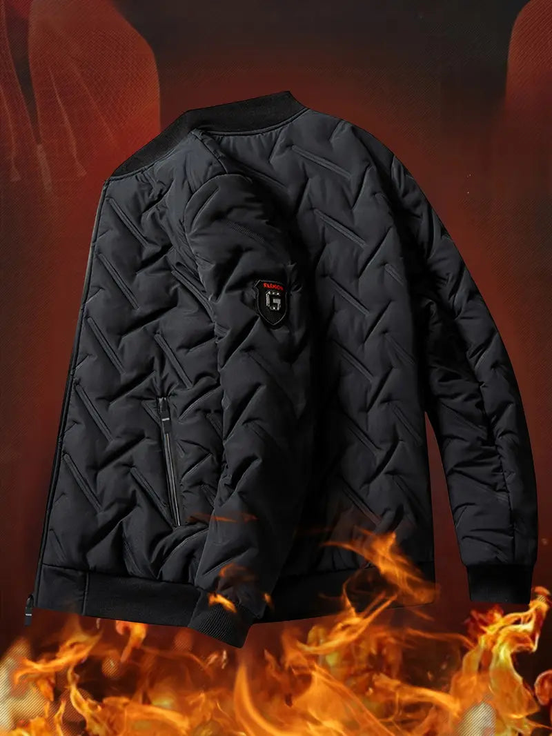 Men's Padded Baseball Jacket, Men Casual Padded Coat Windbreaker Zipper Pocket For Men Winter